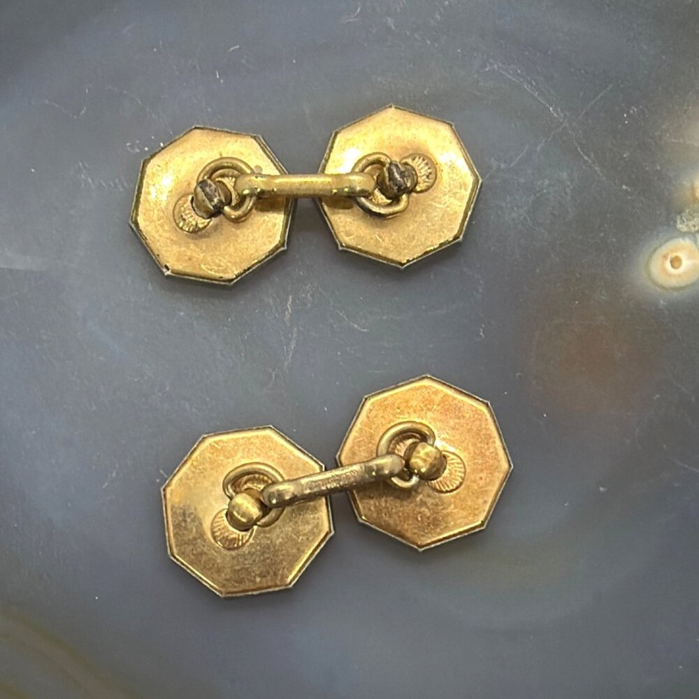 Vintage Art Deco Mother of Pearl Rolled Gold Plate Tuxedo Double Sided Cufflinks - Picture 10 of 14